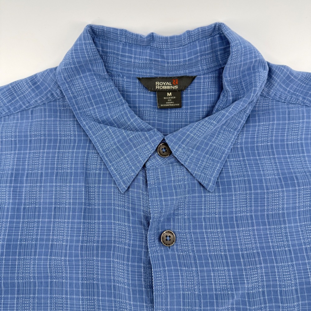 Royal Robbins Mens Blue Grid Textured Short Sleeve Button Down Shirt M Relaxed - Picture 2 of 12